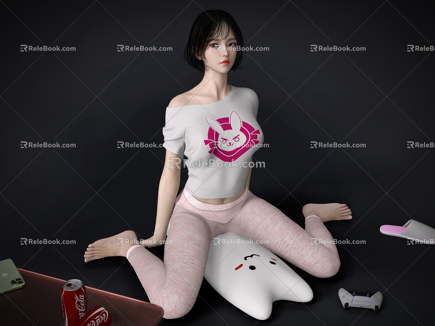 Modern game house girl 3d model