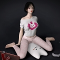 Modern game house girl 3d model