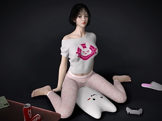 Modern game house girl 3d model