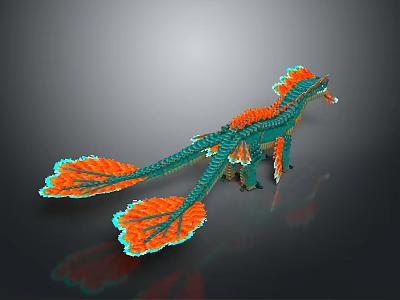 Fantasy Game Movie Character Dragon With Green Orange Scales Wings And Long Tail 3d model