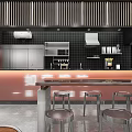 Modern Restaurant Open Kitchen Design With Bar Counter And Stainless Steel Stools