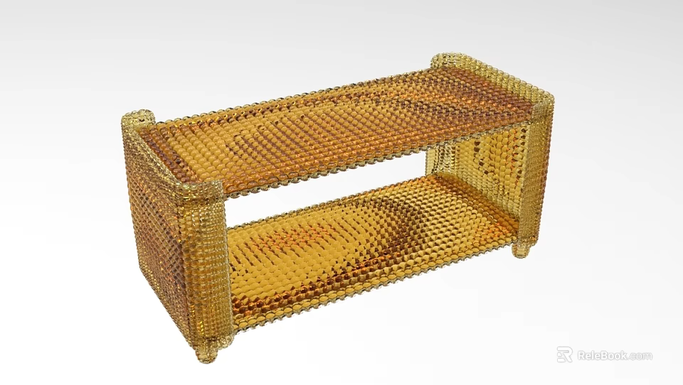 Modern Yellow Woven Rattan Entryway Console Cabinet With Two Tier Shelf Design 3d model 