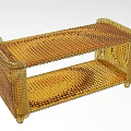 Modern Yellow Woven Rattan Entryway Console Cabinet With Two Tier Shelf Design