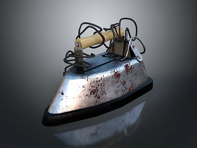 Vintage Old Fashioned Electric Iron With Wooden Handle And Rusty Metal Base 3d model