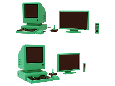 Vintage Green Computer Set With Monitor Keyboard Mouse And Remote 3d model