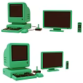 Vintage Green Computer Set With Monitor Keyboard Mouse And Remote