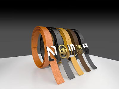 Fashionable Leather Belts With Orange Black Yellow Brown Straps And Stylish Metal Buckles 3d model