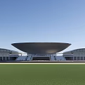 Modern Large Sports Arena With Curved Roof Grand Steps And Track Field