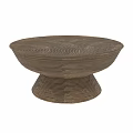 Unique Wooden Coffee Table With Wave Pattern And Circular Textured Base 3d model