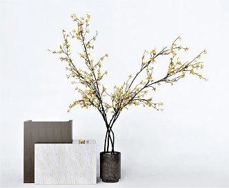 Modern Vase Plant Vase Potted Yellow Flower Green Plant Trees Flower Pot 3d model