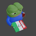 3D Green Frog Game Character Wearing Blue Shirt Brown Shorts Holding Pizza Box Cola