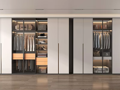 Modern Wardrobe With Sliding Doors Hanging Rods Drawers And Storage Compartments 3d model