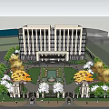 Modern Office Building Exterior With Landscaped Garden And Surrounding Trees