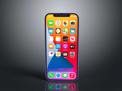 Modern Smartphone Displaying Colorful App Icons On Gradient Screen With Reflection Effect 3d model