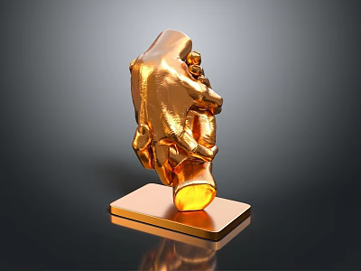 Shiny Golden Human Hand Sculpture Showcasing Smooth Lines And Stable Base Design 3d model