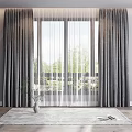 Gray Curtains With White Sheer For Large Window Modern Interior Scenic View 3d model