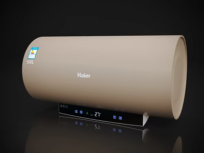 Haier 50L Beige Cylindrical Electric Water Heater With Digital Display Showing 27℃ Temperature 3d model