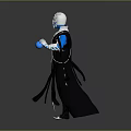 Mystical Humanoid Character Creature With Blue Glowing Ornamental Armor And Flowing Cloak