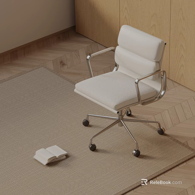 White Massage Chair With Silver Metal Frame Wheels On Light Brown Carpet And Wooden Floor 3d model 