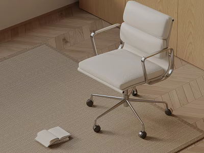 White Massage Chair With Silver Metal Frame Wheels On Light Brown Carpet And Wooden Floor 3d model