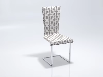 Modern Leisure Chair With High Backrest Upholstered Geometric Patterned Fabric And Sleek Silver Metal Legs 3d model