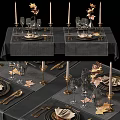Elegant Tableware Set with Golden Cutlery Wine Glasses Maple Leaves And Candles For Dining Table