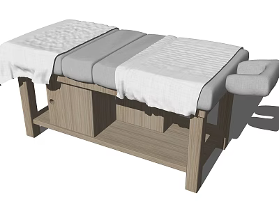 Wooden Frame Massage Bed With Two Section Mattress And White Sheets 3d model