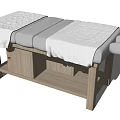 Wooden Frame Massage Bed With Two Section Mattress And White Sheets 3d model