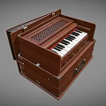 Vintage Brown Wooden Harmonium Musical Instrument With Keyboard And Carrying Case Design