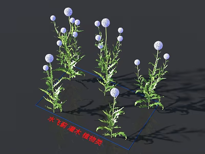 Milk Thistle Shrub Model With Blue Purple Spherical Flowers And Green Stems Leaves 3d model