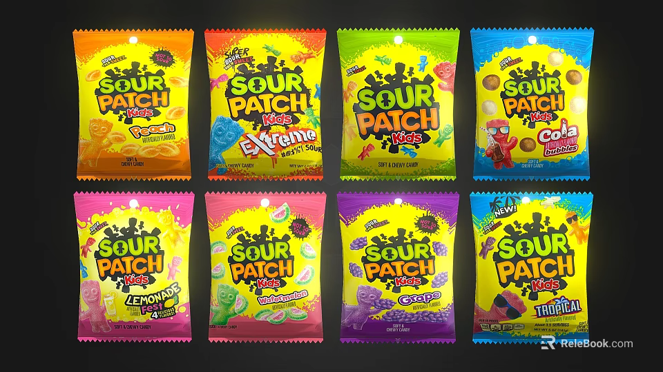 Sour Patch Assorted Candy Packs With Colorful Packaging And Flavor Options 3d model 