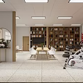 Multi Functional Indoor Space With Bookshelves Round Mirror Green Plants Exercise Equipment Tables And Chairs