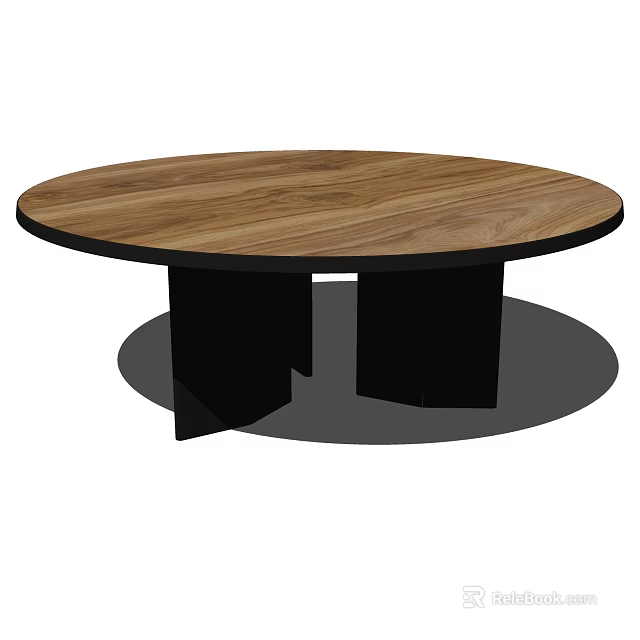 Round Wooden Dining Table With Black Legs And Modern Simple Design 3d model 
