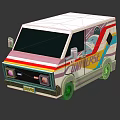 Vibrant Cartoon Style Van With Colorful Stripes Patterns FUN Lettering And License Plate HW2024