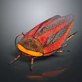 Red and Black Striped Insect With Yellow Head On Dark Surface 3d model