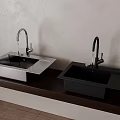 Stylish Double Kitchen Sinks White and Black with Dark Countertop and Light Wall