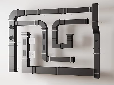 Detailed Modern Industrial Gray Pipe System Layout With Complex Bends And Connections 3d model