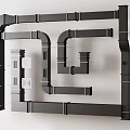 Detailed Modern Industrial Gray Pipe System Layout With Complex Bends And Connections