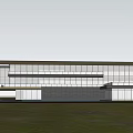 Modern Sales Office Building With Glass Facade Cantilevered Roof And Landscaped Lawn