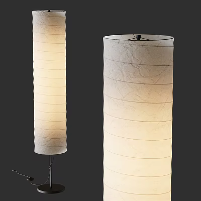 Modern Minimalist Floor Lamp With Cylindrical Paper Shade And Vertical Striped Design 3d model