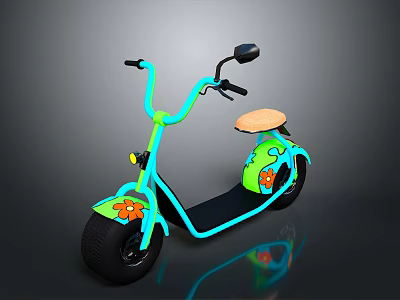 Colorful Bicycle With Green And Blue Frame Orange Seat And Floral Patterns On Wheels 3d model