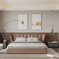 Modern Bedroom Interior Design With Leather Headboard Accent Chair Wall Art And Floor Lamp