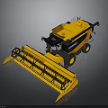 Yellow Agricultural Combine Harvester With Large Reaping Header And Black Cab