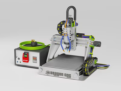 Industrial CNC Engraving Machine With Metal Frame Control Box Green Cable And Rail 3d model