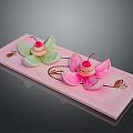Pink Decorative Tray With Flower Shaped Ornaments Green Pink Petals And Cherry Accents