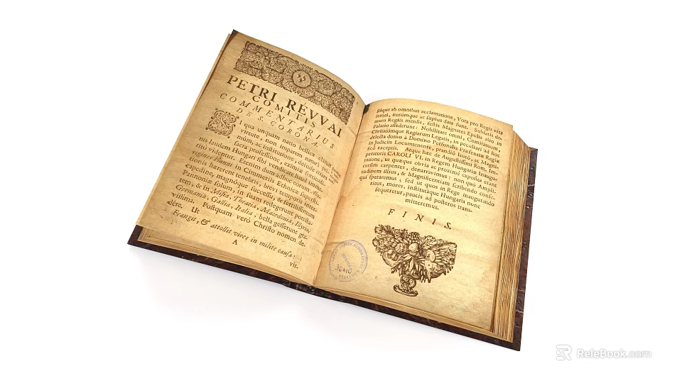 Antique Open Book With Yellowed Pages Vintage Text And Decorative Illustrations 3d model 
