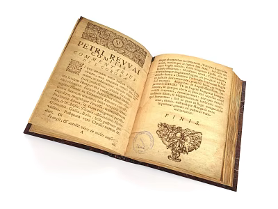 Antique Open Book With Yellowed Pages Vintage Text And Decorative Illustrations 3d model