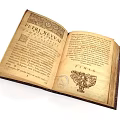 Antique Open Book With Yellowed Pages Vintage Text And Decorative Illustrations
