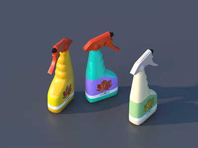 Colorful Daily Electrical Spray Bottles With Maple Leaf Design In Yellow Teal Beige 3d model