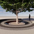 Circular Tree Pit Design Featuring Tree Trunk Layered Paving Stones And Person Standing Nearby